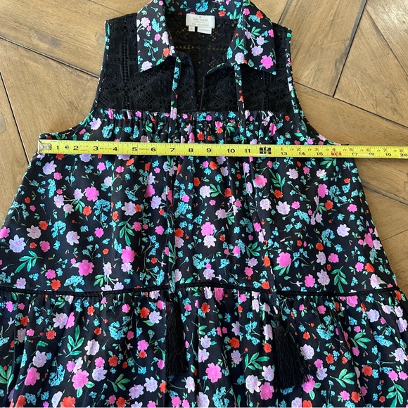 Kate Spade Black Floral Lace Yoke Sleeveless Top Sz Small Boho Feminine Tassels - Picture 8 of 9